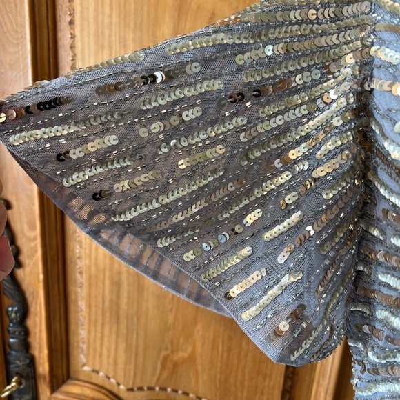 NWT Mac Duggal 5538 Silver Embellished [8] V Neck Butterfly Sleeve Column Gown - Picture 8 of 12